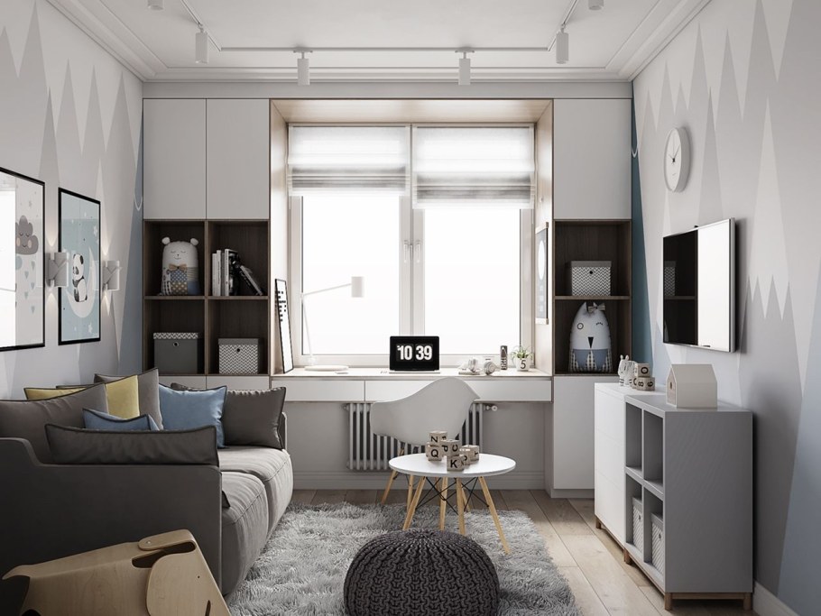 Интерьер длинной комнаты