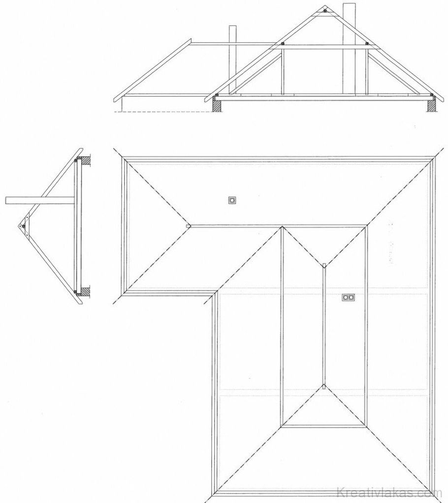 Крыша с мансардой четырехскатная чертеж