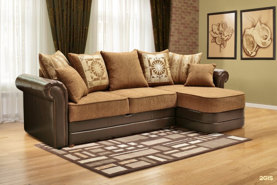 Диван угловой коричнево бежевый