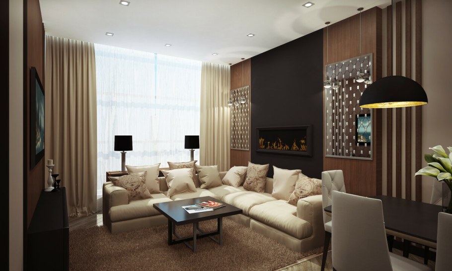 Гостиная в молочно шоколадных тонах