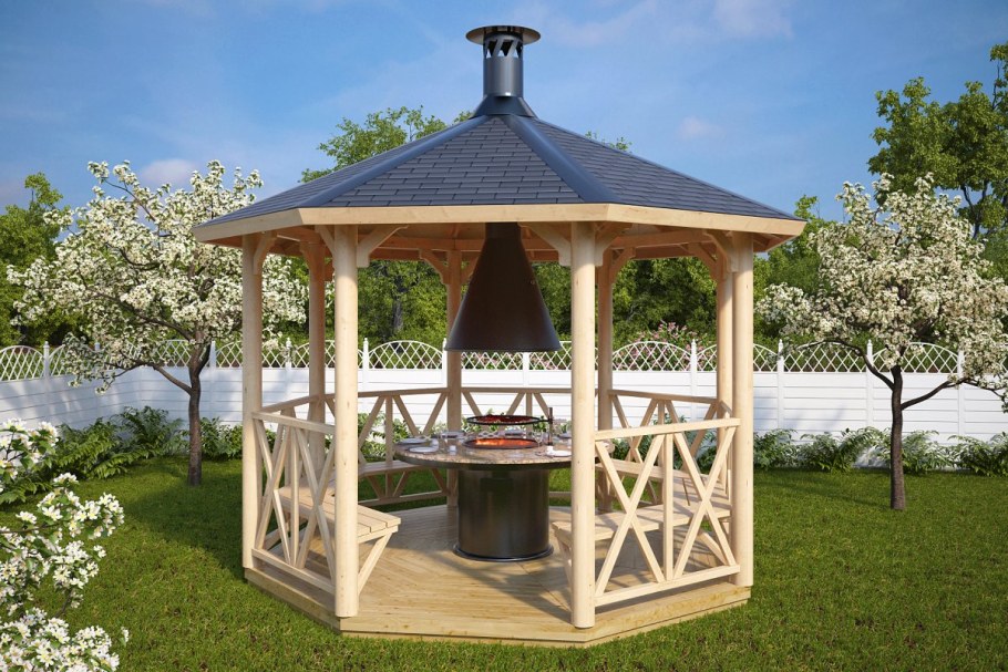 Беседка закрытая с мангальной зоной сбоку