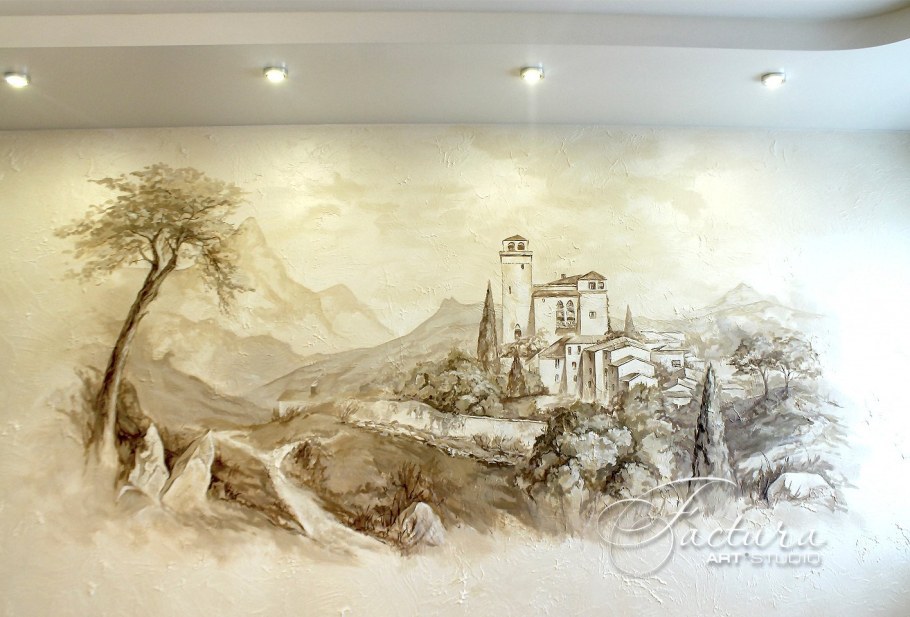 Гризайль Италия пейзаж на стене