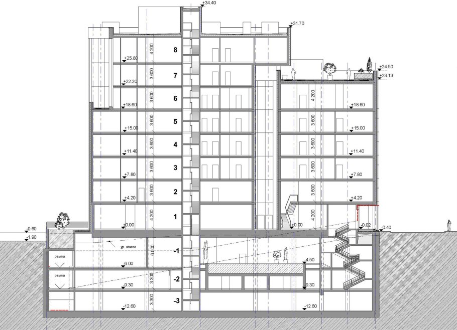 Схема многоэтажного дома разрез сбоку