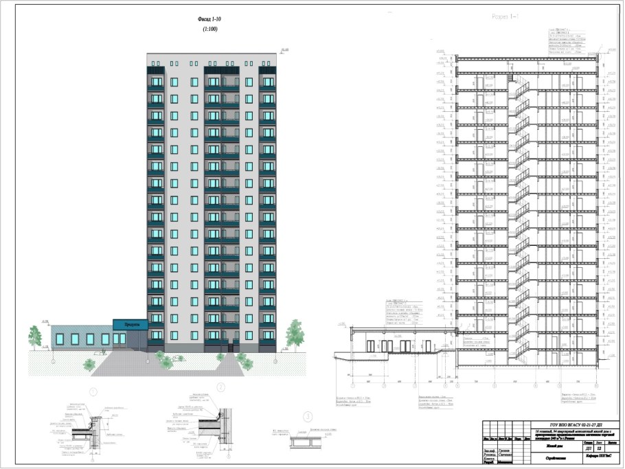 Фасад многоэтажного дома чертеж