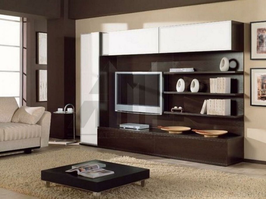 Бело коричневая стенка в гостиную