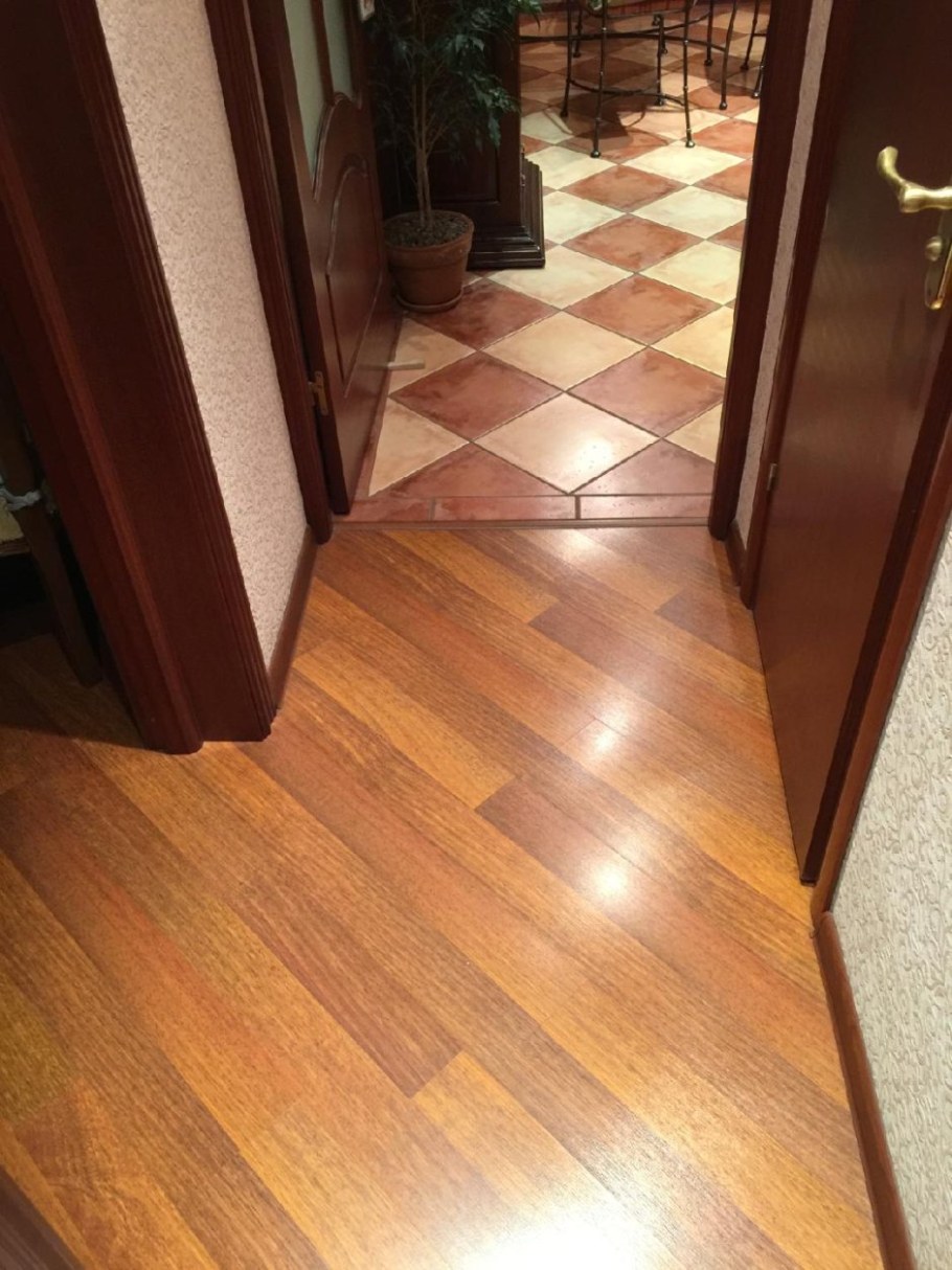 Плитка и ламинат под дверью