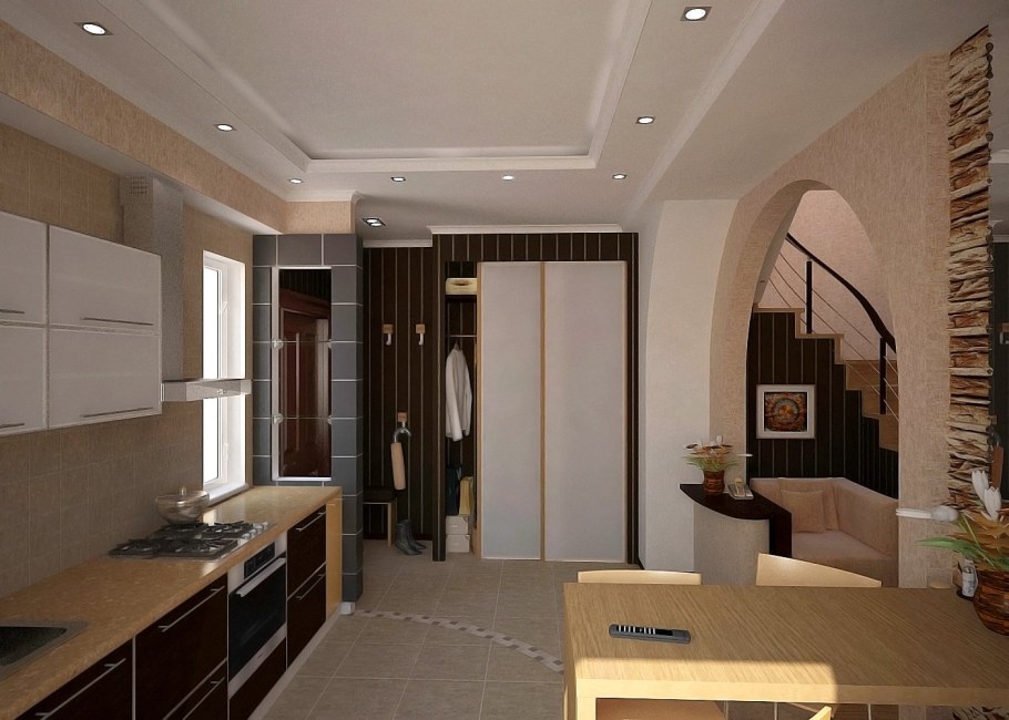 Прихожая-кухня совмещение в частном доме