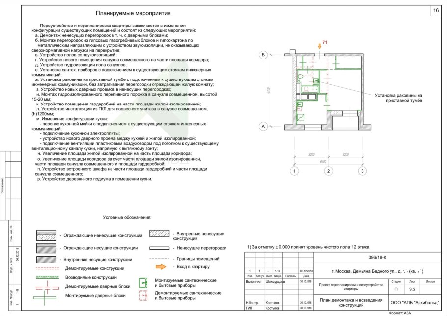 Проект переустройства и или перепланировки жилого помещения