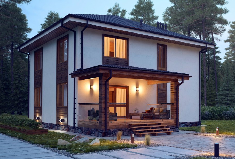 Кирпично деревянный дом