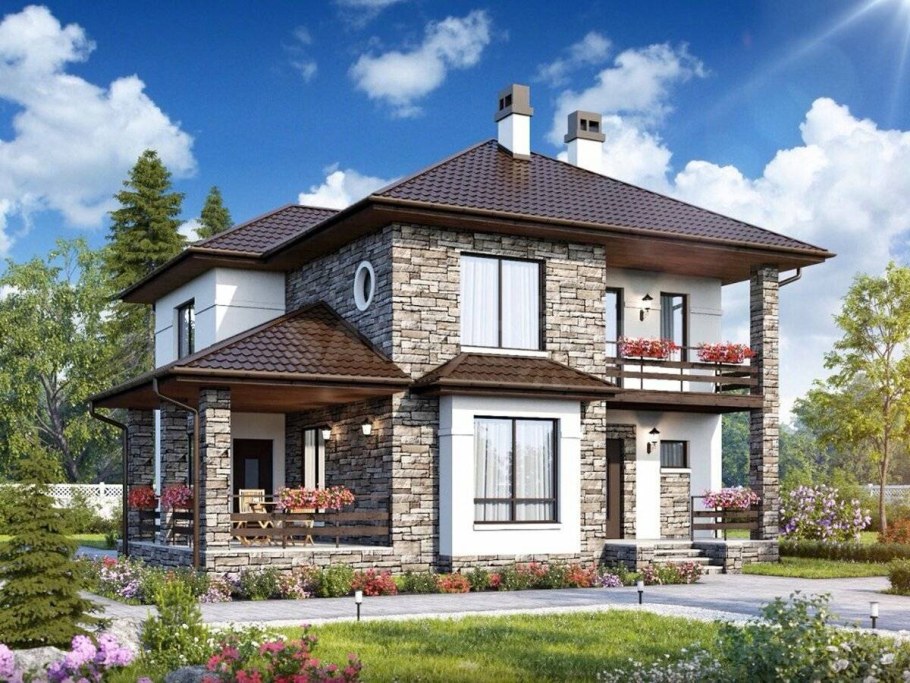Двухэтажный коттедж с гаражом и беседкой
