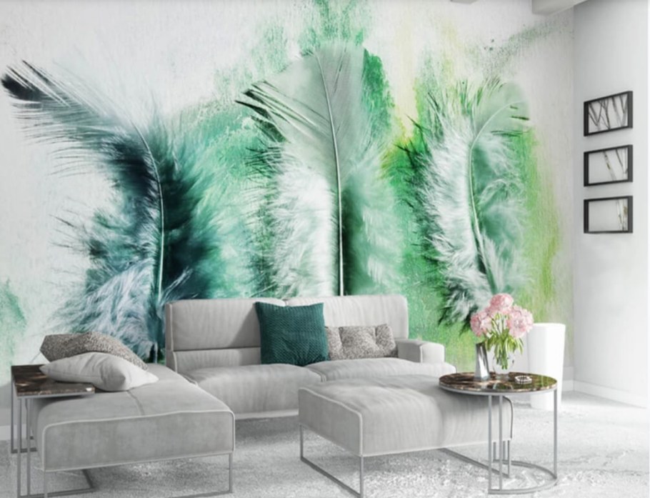 Фреска на стену перья