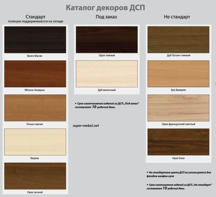 Цветовая гамма шкафов купе