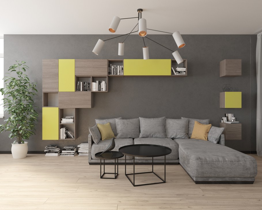 Гостиная с диваном посередине