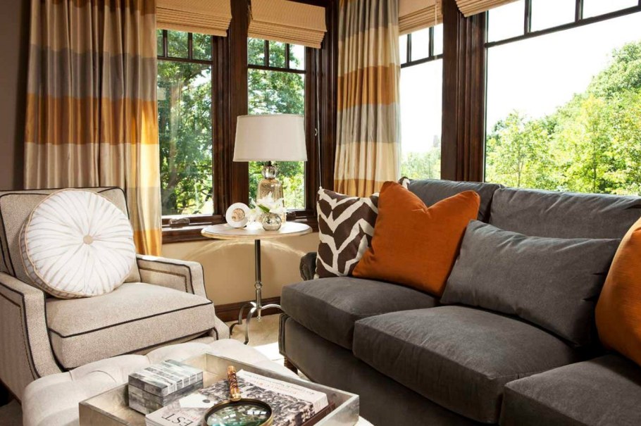 Темно серые шторы в интерьере