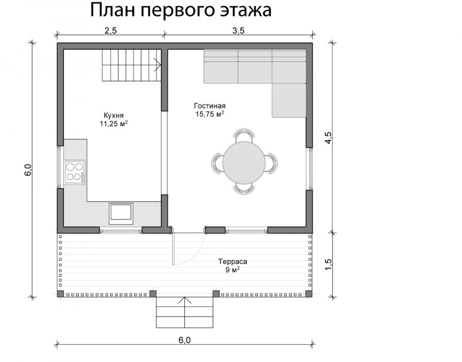 Планировка дачного домика 6х6 одноэтажный