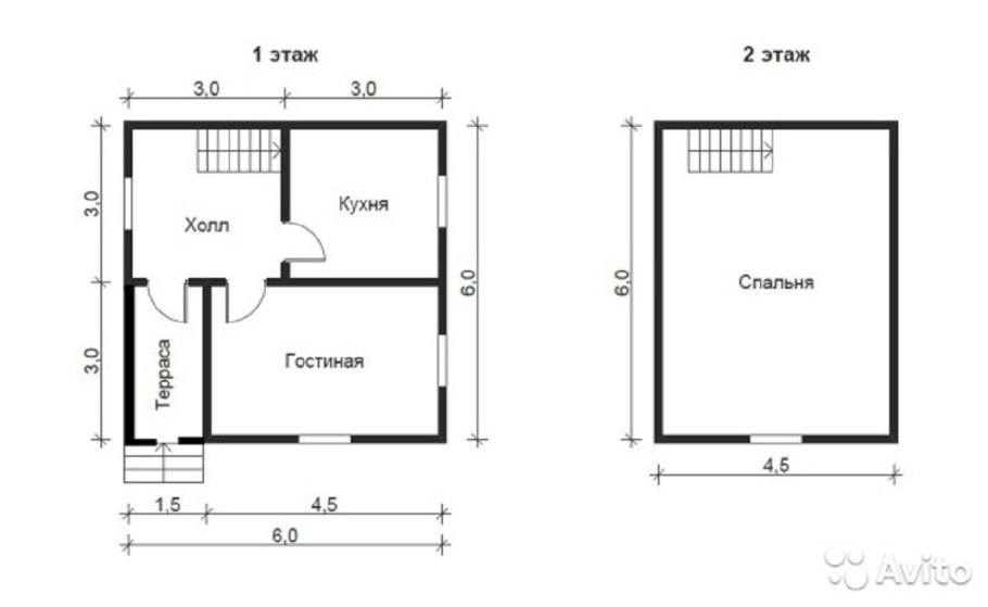Планировка каркасного дома 6х6 с двумя комнатами