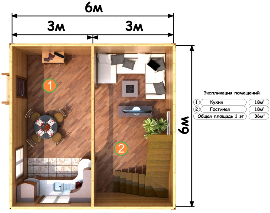 Дачный дом 6х6 планировка