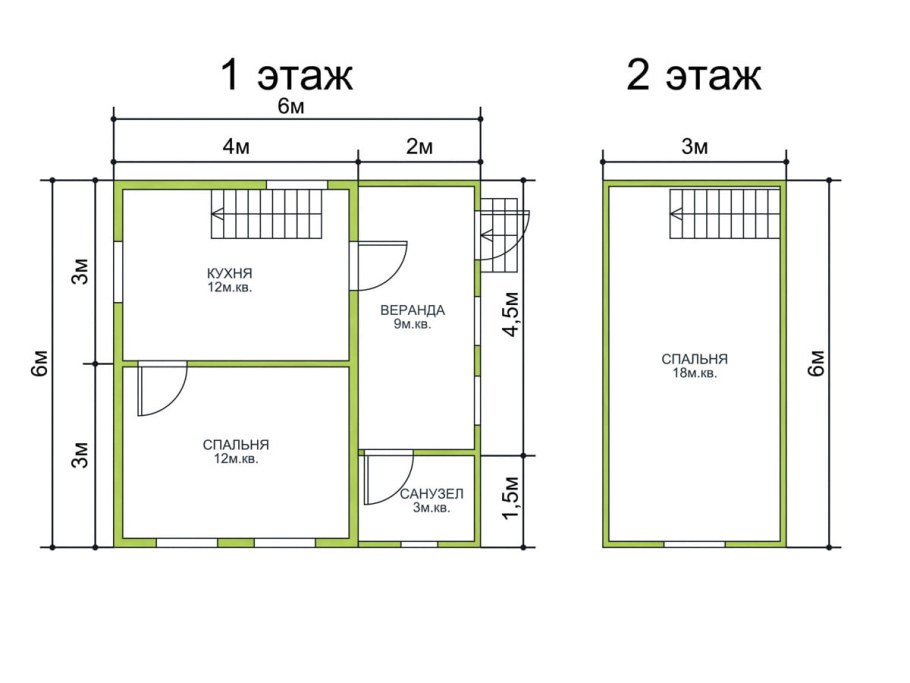 Дачный дом 6 на 6 с мансардой планировка с санузлом