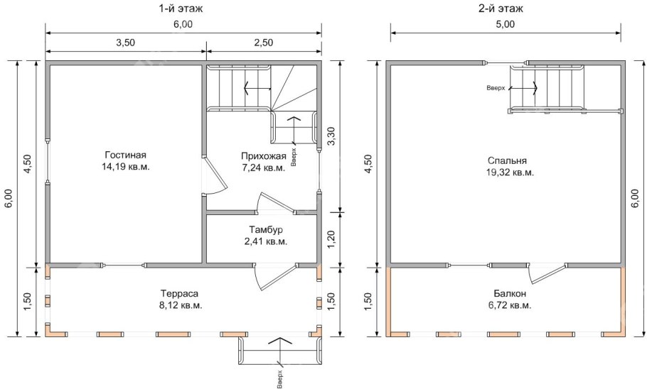 Проект двухэтажного дачного домика 6х6 с мансардой