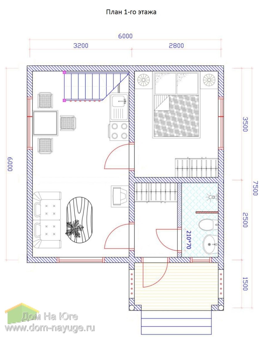 Планировка дачного домика 6х6 двухэтажный