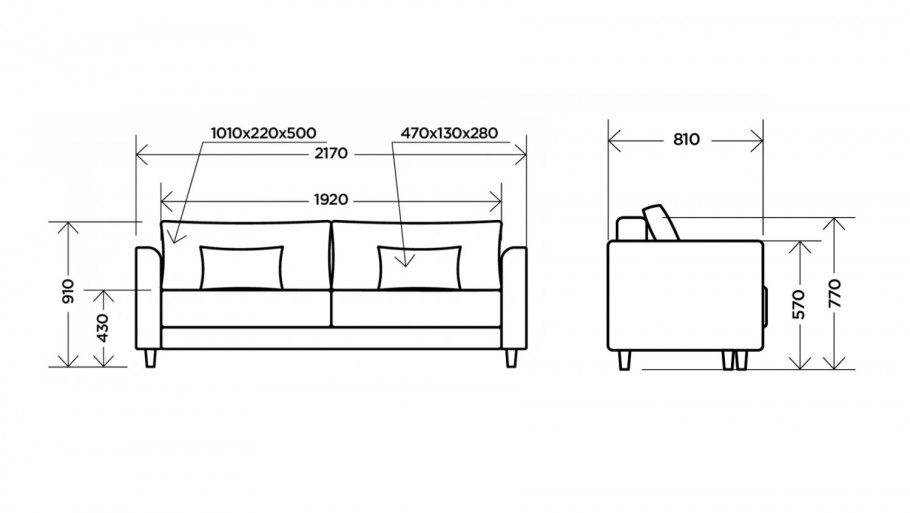 Габариты трехместного дивана