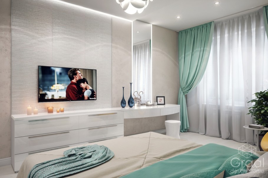 Спальня в персиковых тонах в современном стиле