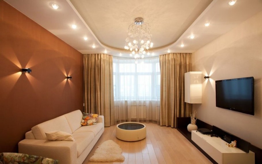 Двухуровневые натяжные потолки в зал 18 кв