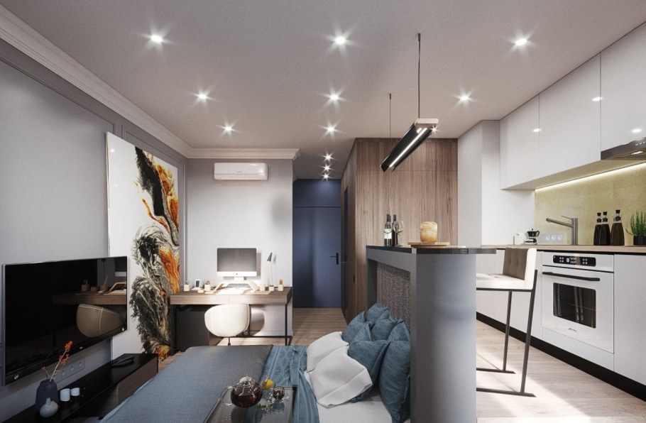 Интерьер студии 24кв квадратной