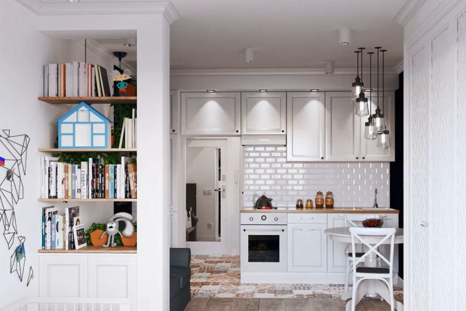 Кухня студия 28 кв м квадратная