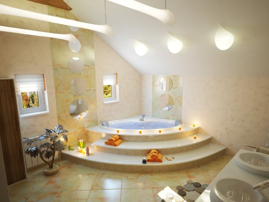 Угловая ванная на подиуме