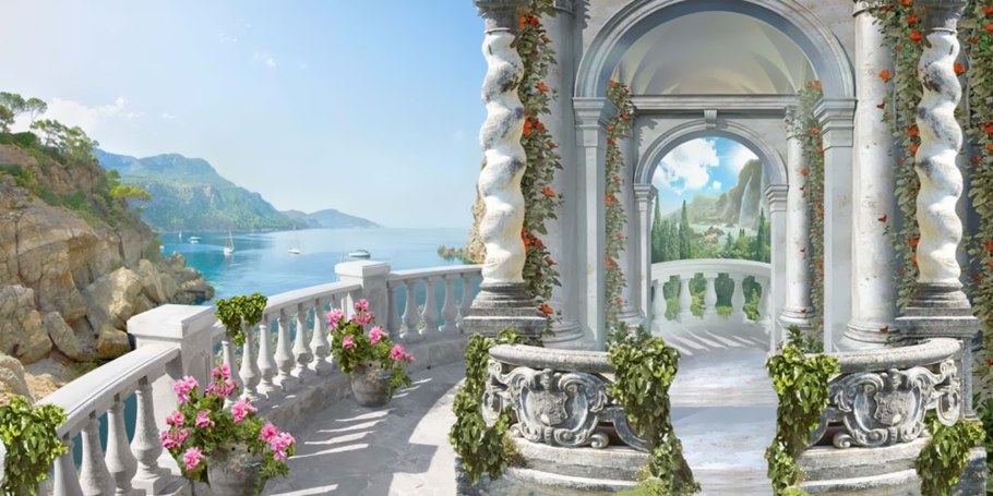 Вид с террасы с колоннами