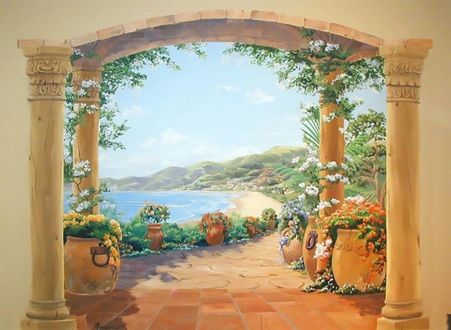 Средиземноморский пейзаж фрески витражи