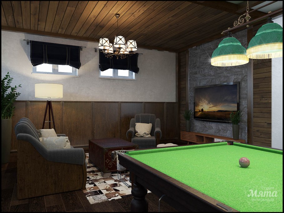 Интерьер для бильярдной комнаты на даче