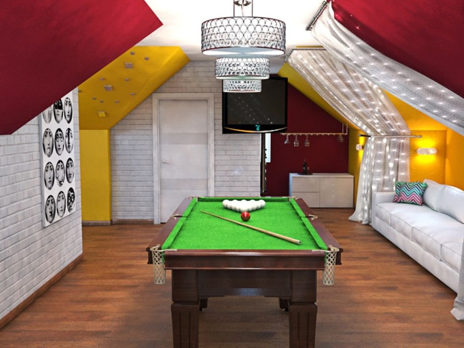 Интерьер бильярдной в мансарде