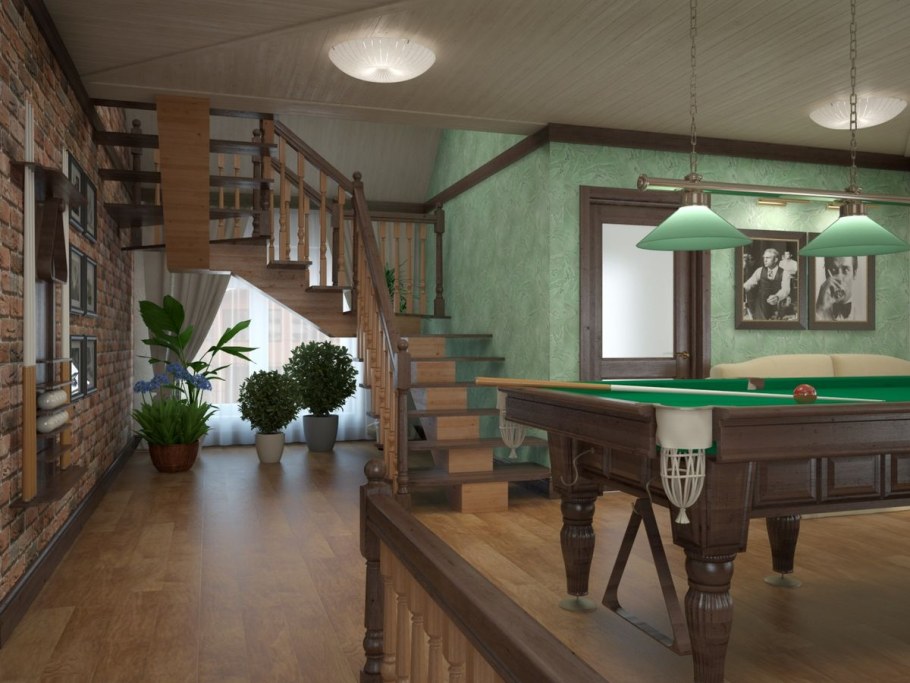 Интерьер бильярдной в частном доме