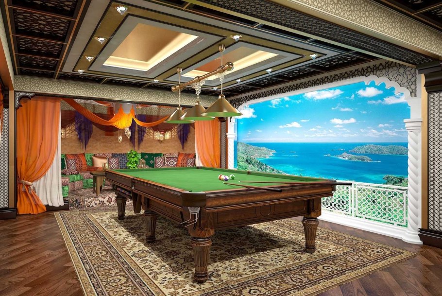 Гостиная с бильярдным столом