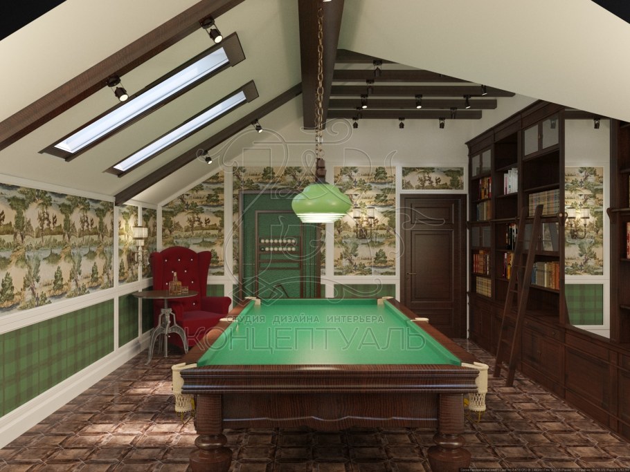 Бильярдная на мансарде в частном доме