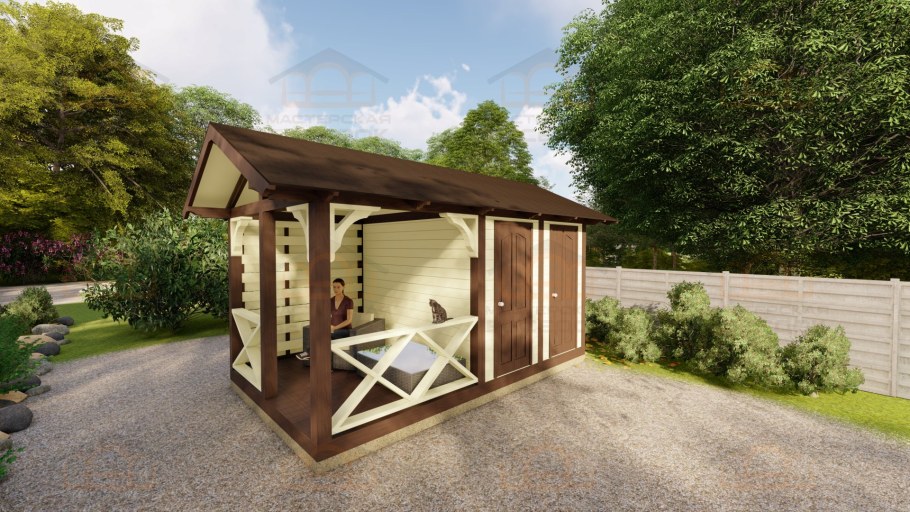 Закрытая беседка с перголой