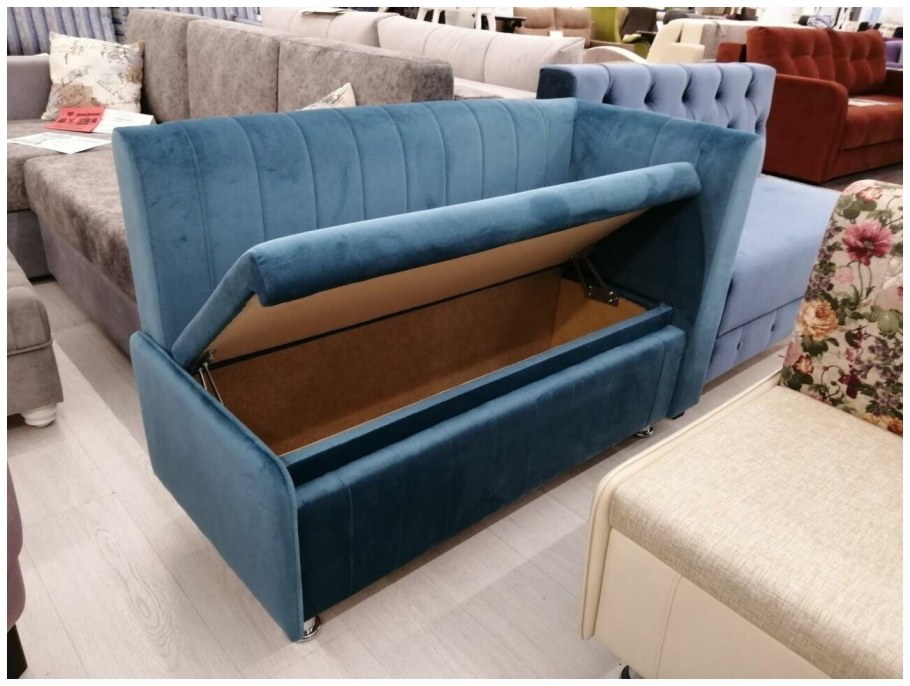 Кухонный диван с ящиком прямой к020 велюр морская волна дерево