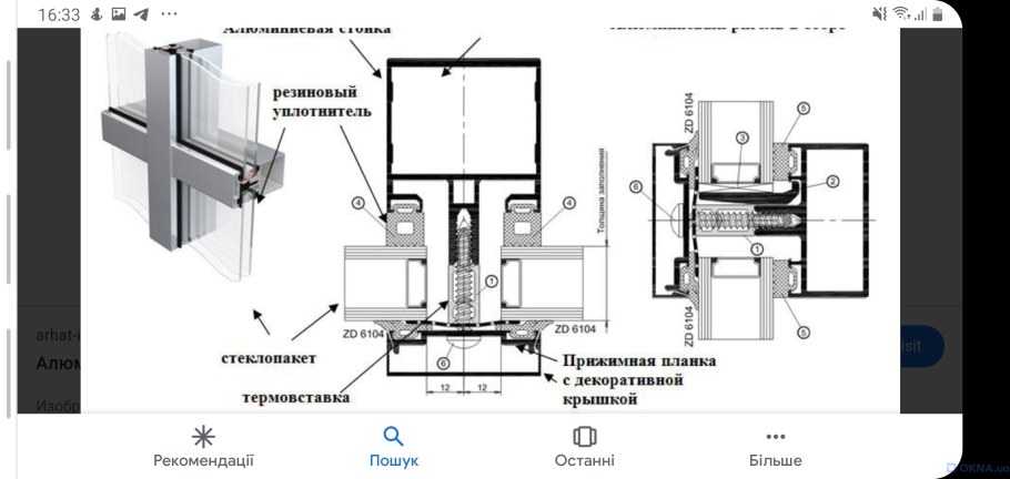 Стоечно-ригельная система фасадного остекления чертеж