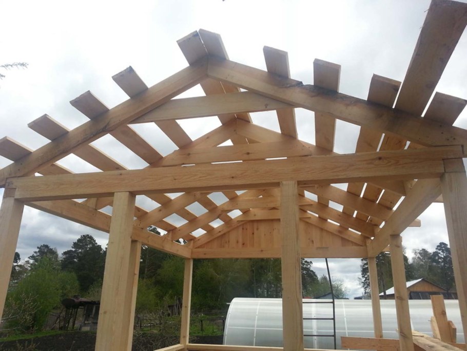 Стропильная система двухскатной крыши беседки