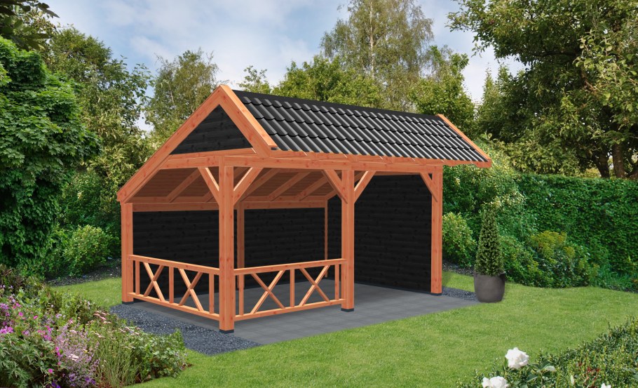 Беседка с двускатной крышей