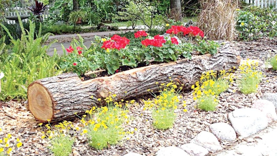 Цветочные клумбы из бревен