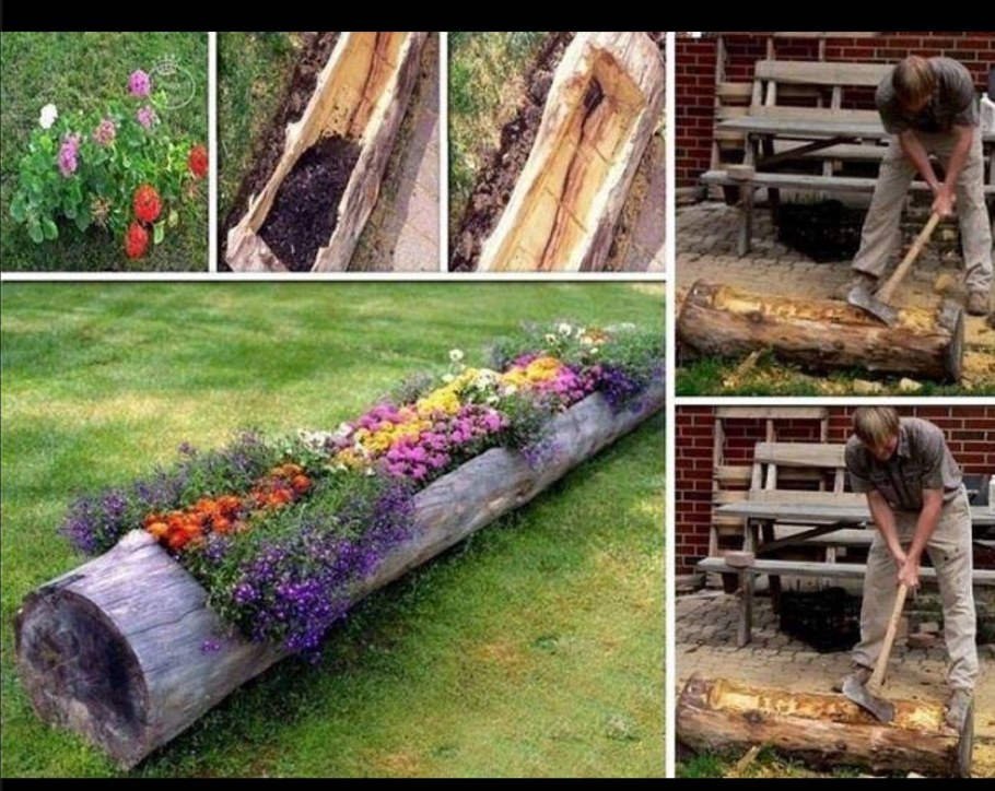 Клумба из бревнышек