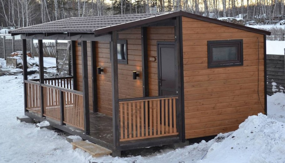 Мобильная баня (6х2 м / 6х2,4 м / 6х3 м) с крыльцом