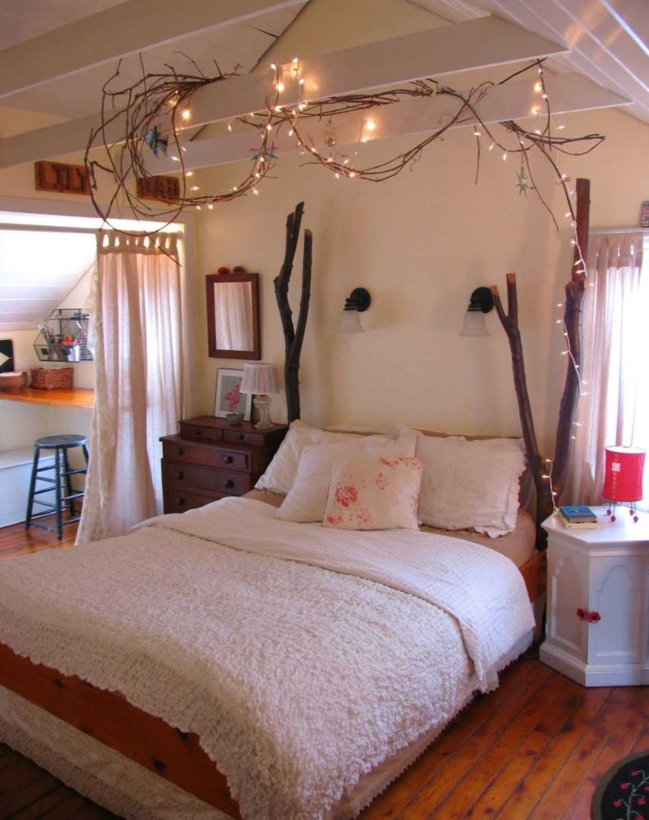 Гирлянда в интерьере спальни