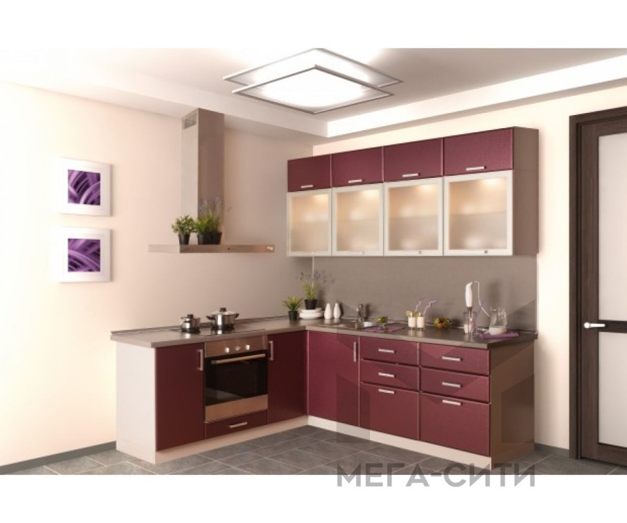 Кухня "металлик-к" 2,4х1,5м бордо