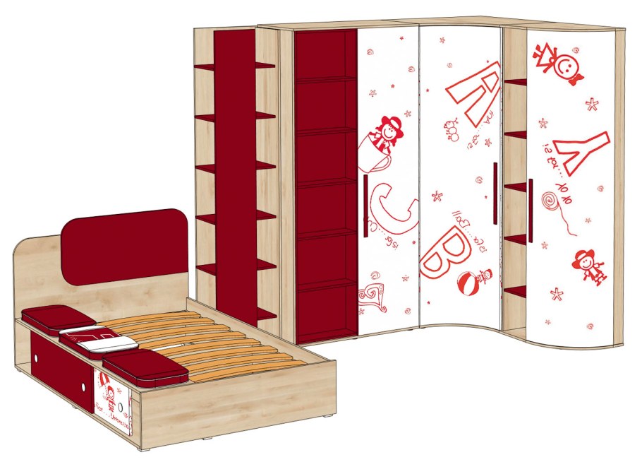 Модульная детская Модекс-2 (дуб золотой/белый/голубой)