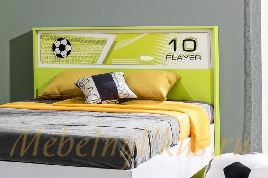 Кровать футбол 1200 белый/лайм полутороспальная