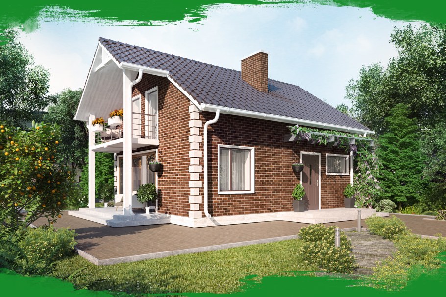 Красивый кирпичный дом с террасой